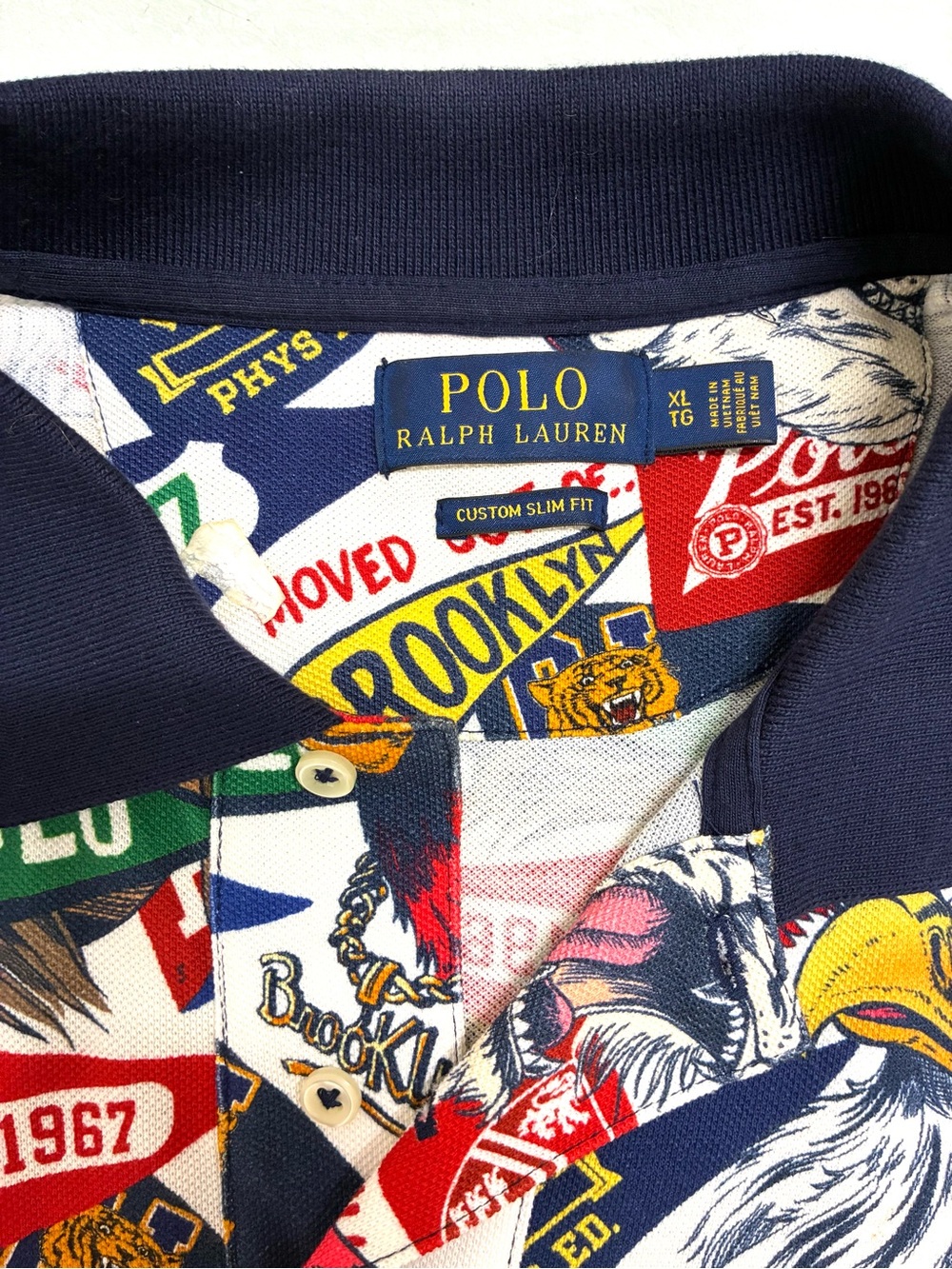 Polo Shirt by Ralph Lauren—Multicolor Graphic Polo Shirt—XL Custom Slim Fit - Picture 2 of 4